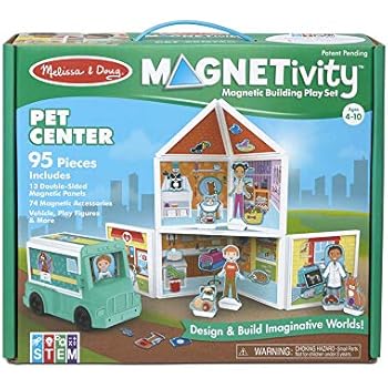 Melissa & Doug Magnetivity Magnetic Tiles Building Play Set - Pet Center with Rescue Vehicle (95 Pieces, STEM Toy, Great Gift for Girls and Boys - Best for 4, 5, 6, 7, 8 Year Olds and Up)