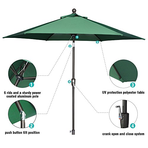 LCH 9 ft Umbrella Outdoor Patio Yard Market Table Umbrella 1.5" Pole Push Button Easily Tilt Crank with Umbrella Cover (Green)