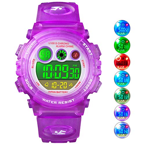 Kids Digital Watch, Boys Sports Waterproof Led Watches with Alarm Wrist Watches for Boy Girls Children Purple