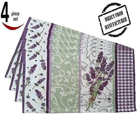 Avira Home Bloom Polycotton Table Mats Set of 4, (Purple and Green)