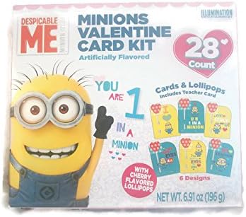 Minions Valentine Card Kit 28 Cards and Cherry Lollipops