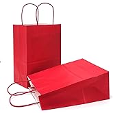 AZOWA Gift Bags Small Kraft Paper Bags with Handles (5 x 3.1 x 8.2 in, Red Color, 50 Pcs)