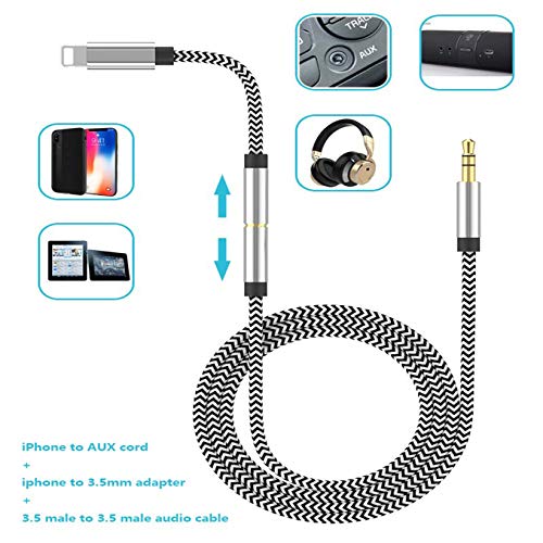Aux Cord for iPhone 3.5mm 3-in-1 Aux Cord for iPhone Aux Cable for Car 3.5mm for iPhone 7/X/8/8 Plus/XS Max/XR/11/11 Pro to Car Stereo/Speaker/Headphone Adapter Support Newest iOS 11.3/13 Above