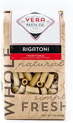Vera Pasta Traditional Rigatoni Pasta - Gourmet Italian Pasta for Authentic Taste &amp; Texture - Artisan, Fresh Pasta Made in the USA - All Natural, High-Protein Rigatoni Pasta - 1 Pound