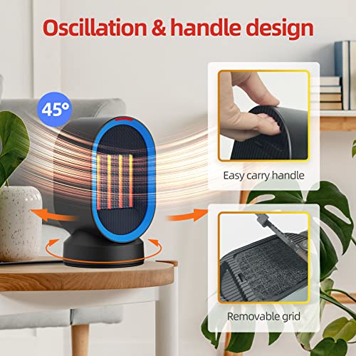 Portable Space Heater, Oscillating Desk Heater for Indoor Use，Electric