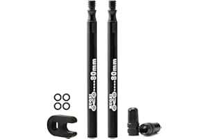 MUQZI Presta Valve Extender, Aluminum Alloy 80mm Bike Valve Extender Extension with Valve Core Remover Tool and Presta Valve Caps (2 Pack)