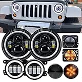 DOT 7Inch Round LED Headlights With DRL Amber Turn Singal Hi/Lo Beam + 4