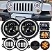 DOT 7Inch Round LED Headlights With DRL Amber Turn Singal Hi/Lo Beam + 4
