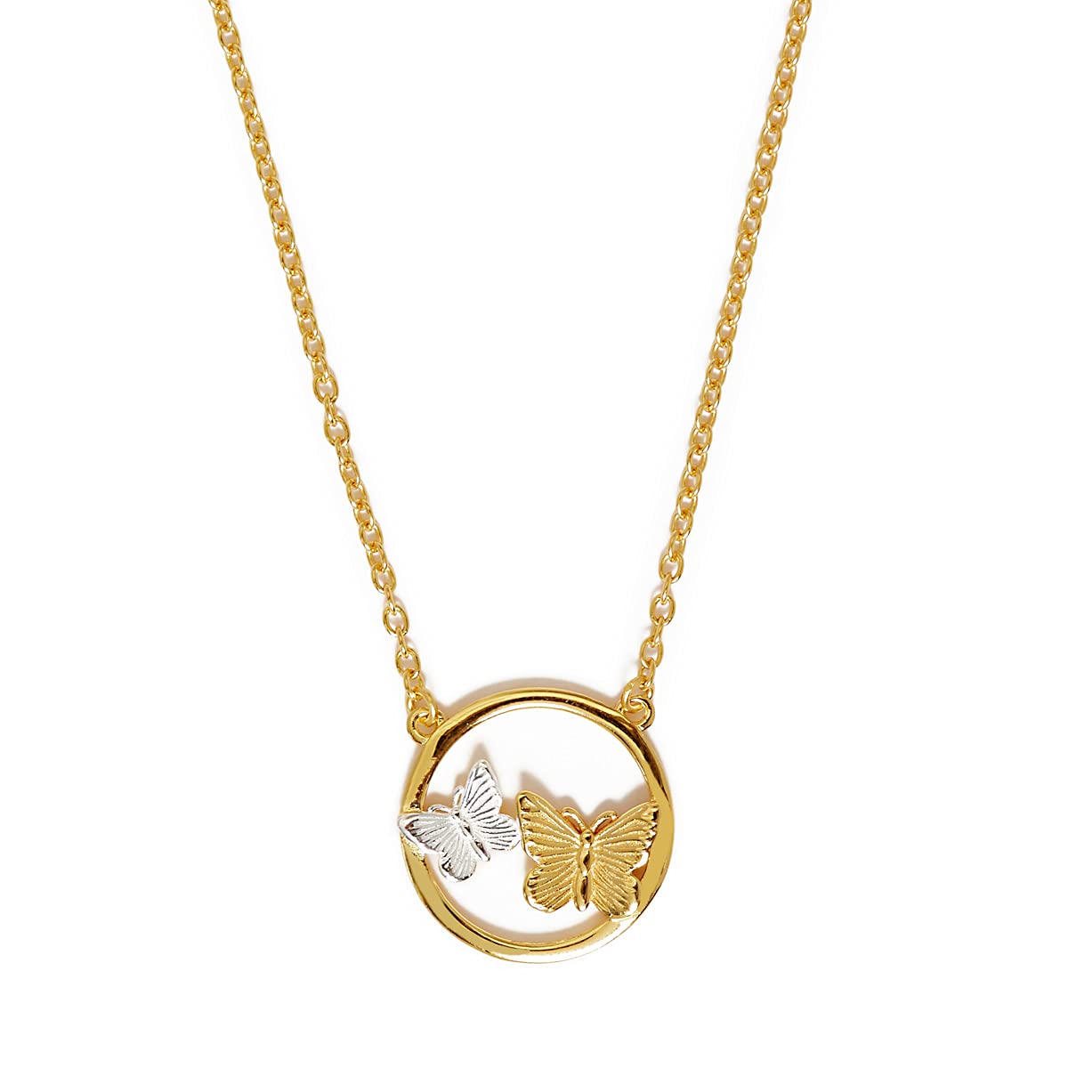 Annie Oak Womens 925 Silver Circle 18K Gold Butterfly Necklace Princess Length