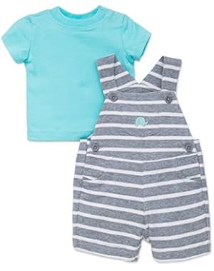Baby Boys Cute Grey & Green Elephant Shortalls & Tee 2pc Outfit