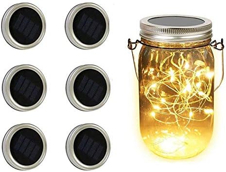 Solar Mason Jar Lid Lights, Aukora 6 Pack 20 Led Fairy Solar String Lights, Warm White Jar Lids Lights(Jars Not Included) for Patio Garden Xmas Decor Solar Laterns Table Lights