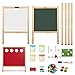Beebeerun Large Adjustable Double-sided Kids' Art Easel Standing Easel with Paper clip, Chalk Board, Easel for Toddler with Bonus Magnetic Letters, Numbers and Other Accessories