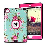 MAKEIT CASE iPad Mini Case iPad Mini 2 3 Case 3in 1 Heavy Duty Protection Combo Hybrid Impact Silicone Hard Case Cover for Apple Ipad Mini 1 2 3 (IMD-flower rose)