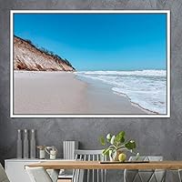 Framed Canvas Wall Art Coastal Freedom Aerial Beach Beach Coastal Cool Minimalism Multicolor Photography Relax/Calm - 16x24 inches