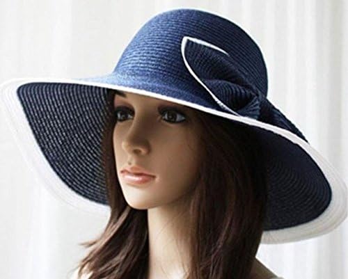 Great Girls Favorite Color Large Bow Large Brimmed Hat / Beach Hat Cyan