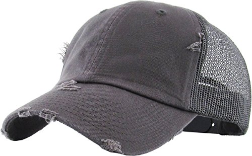 KBE-VM DGY Vintage Washed Mesh Back Cotton Dad Hat Baseball Cap Polo Style