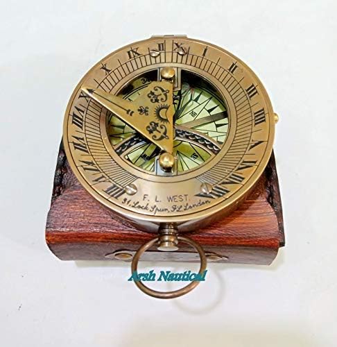 Hayah Nautical Vintage Brass Compass with Handmade Leather Case/E.E. Cummings Directional Magnetic Compass for Navigation/Push Button Pocket Compass for Camping, Hiking, Touring A