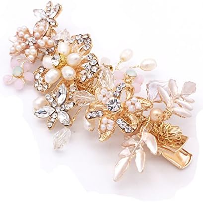 Isoft Rhinestone Hair Pin,Beadings and Simulated Cream Pearls Bridal Hair Pin Wedding Accessory Headpiece Rose Gold
