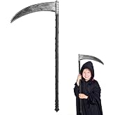 DOITOOL Grim Reaper Scythe 31.5 Inch Plastic Halloween Prop Reaper Costume | Long sickle for kids and adults, antique silver toy scythe, cosplay party pretend play reaper costume accessory