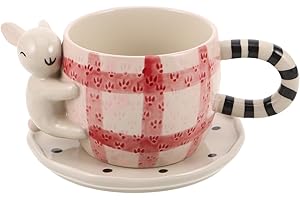 ULTECHNOVO Easter Bunny Coffee Mug Set with Saucer, 3D Cute Rabbit Ceramic Tea Cup 9oz (260ml), Kawaii Birthday Gift for Wome