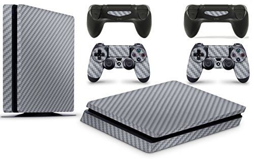 Gizmoz n Gadgetz GNG PS4 Slim Console Carbon Silver Colour Skin Decal Vinal Sticker + 2 Controller Skins Set