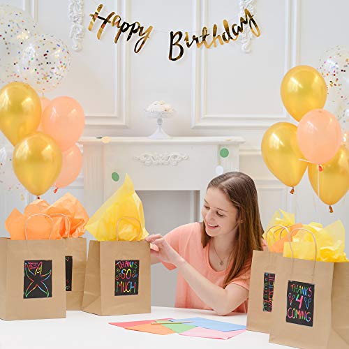 24 Brown Kraft Paper Gift Bags with Scratch Paper Panel for Customization, Tissue Paper Included! Unique Bulk Paper Bags with Handles are Great as Small Gift Bags, Party Favor Bags & Kraft Paper Bags