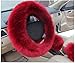 BELLESIE 3pcs 1 Set Soft Fluffy Plush Australian Wool Car Steering Wheel Cover with Handbrake Cover & Gear Shift Cover for 14.96