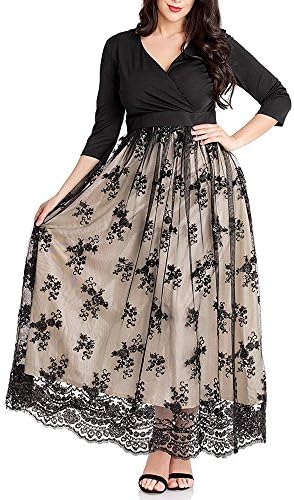 TANGFUTI Women's Plus Size 3/4 Sleeves Evening Gown Party Long Maxi Dress