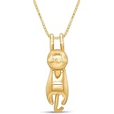AFFY Flying Hanging Cat Pendant Necklace for Women, 14K Gold Plated 925 Sterling Silver Cute Cat Lover Jewelry with 18" Chain, Dainty Pet Animal Necklace Gift for Her