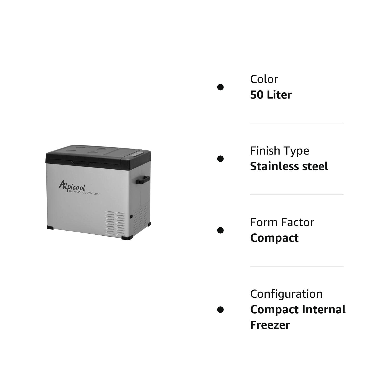 Alpicool C50 Portable Refrigerator 47 Quart(44.4Liter) 12 Volt Car Freezer for Vehicle, Truck, RV, Boat, Mini Fridge Freezer for Travel, Outdoor, Home -12/24V DC and 110-240V AC (Black and Silver)