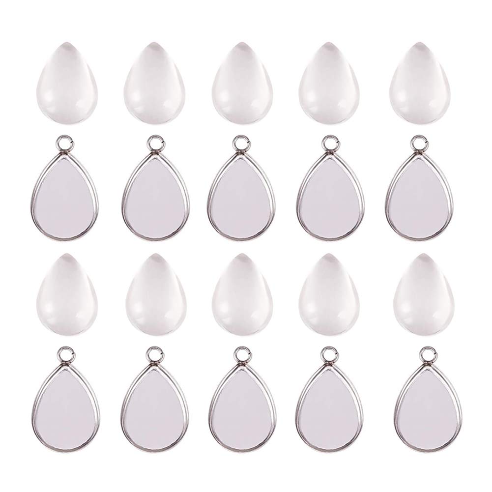 PH PandaHall Jewelry Making Kit, 50 Sets Bezel Pendant Blanks with 50pcs Clear Dome Cabochons, 304 Stainless Steel, for DIY Ellery