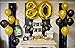 Sterling James Co. 80th Birthday Party Pack - Black & Gold Happy Birthday Bunting, Poms, and Swirls Pack- Birthday Decorations - 80th Birthday Party Supplies
