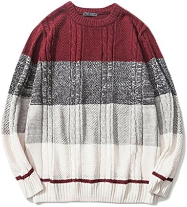 Tidecloth Men's Leisure time Colorblock Long sleeve Pullovers Sweater Burgundy 42