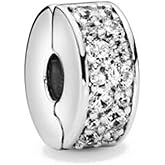 Original 925 Sterling Silver Charms Clip Lock Spacers Stopper Charm Beads For Bracelets (White Crystal)