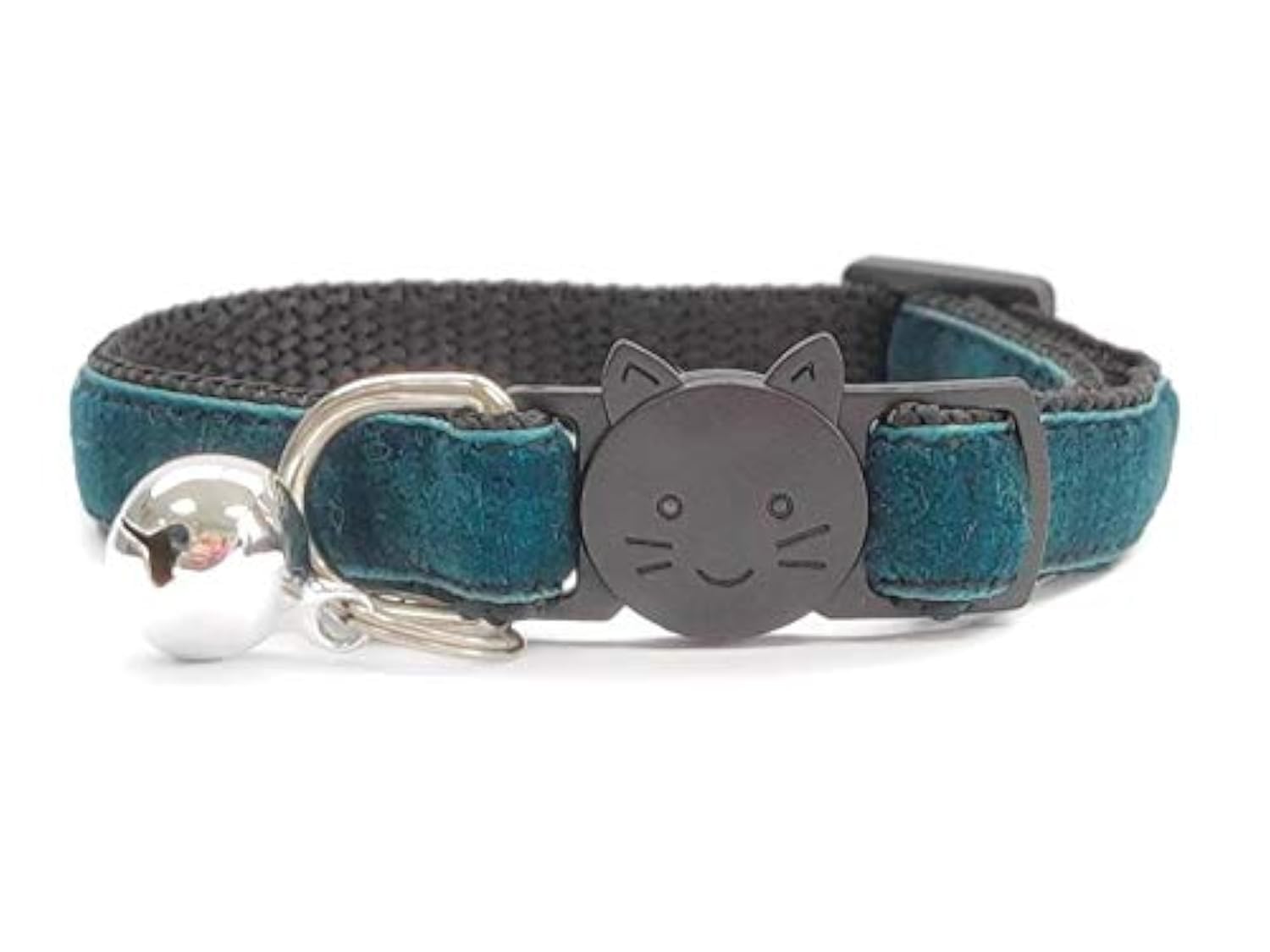 Velvet Cat Collars with Bell | Quick Safety Release Breakaway Buckle | Handmade in the UK | Available in Cat & Kitten Size | Emerald Green Velvet — image 1
