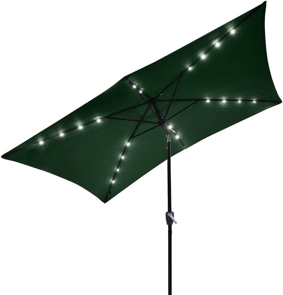 10 X6 5 Green Solar Aluminium Rectangle Tilt Patio Umbrella 20 Leds Amazon Ca Home Kitchen