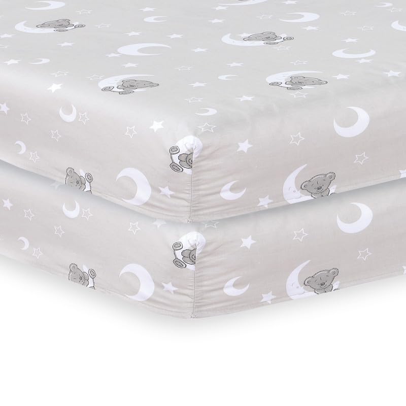 2 x Cot Bed Fitted Sheets 70 x 140 cm - Easy Care Fine Quality Polycotton Travel Cot Sheets - Soft and Breathable (Sleeping Teddy-70 x 140cm)
