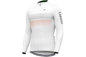 LAMEDA Mens Cycling Jersey Long Sleeve, Breathable Moisture Wicking Quick Dry Road Bike Shirt Lightweight with 3 Rear Pockets