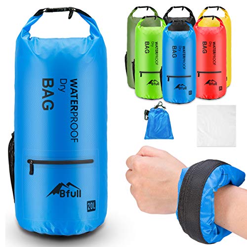 BFULL Waterproof Dry Bag 5L/10L/20L/30L/40L [Lightweight Compact] Roll Top Water Proof Backpack with 2 Exterior Zip Pocket for Kayaking, Boating, Duffle, Camping, Floating, Rafting, Fishing