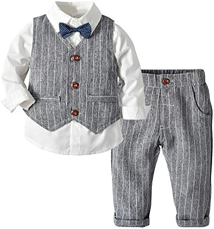 Moyikiss Studio Toddler Baby Boys Gentleman 3Pcs Bowtie Shirt + Vest + Striped Pants Formal Clothing Suit Set