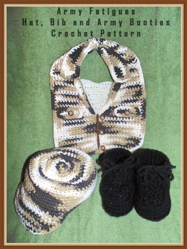 Baby Army Bib, Army Boots and Army Cap Crochet Patterns