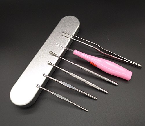 SunMine 6pcs Ear Pick with Light LED Ear Curette Earwax Removal Ear Cleaning Set with Storage Box