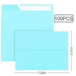 100 Pack 5x7 Envelopes, A7 Sky Blue Envelopes Self