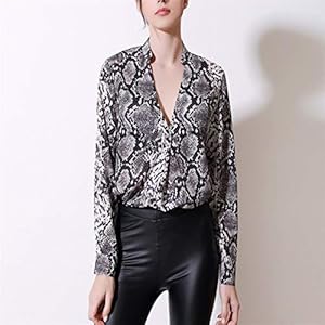 51oh6CczYsL. SS300 RVXZV Silcsqb Camisa de Solapa para Mujer Tallas Grandes Estampado de Serpiente de Leopardo Suelto Camisa con Cuello en… 51oh6CczYsL. SS300