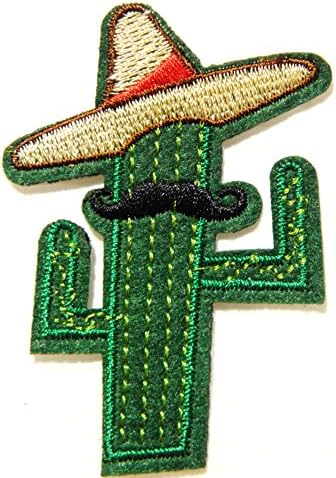 Maxican Cactus Mustache Hat Logo Sign Patch Iron on Embroidered Applique Fabric Craft Art DIY Decorative Handmade Baby Women Clothing Jacket T shirt Pants Bag Cap Accessories Costume Gift Collection