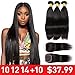Ur Beautiful 8A Brazilian Straight Bundles With Closure 10 12 14 +10 Inch Brazilian Straight Hair 3 Bundles With Lace Closure Free Part 100% Virgin Brazilian Hair Bundles Natural Black Color