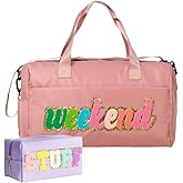 2 Pcs Stuff Chenille Letter Preppy Travel Bags - Weekender, Overnight, Duffel, Weekend, Gym, Personal Item With Shoe Compartment & Toiletry Bag