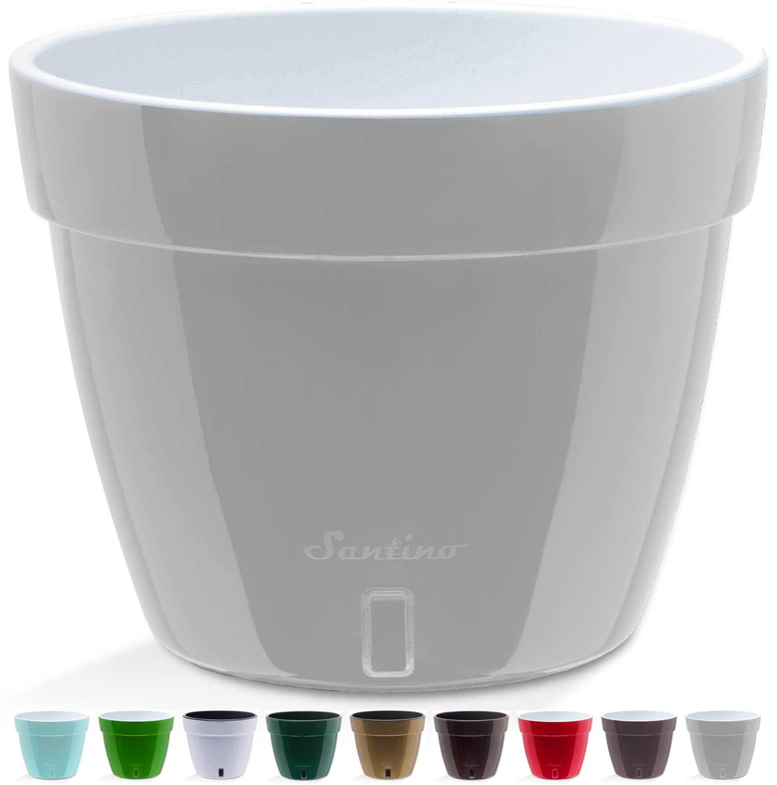 Santino ASTI 7.1 Inch Self Watering Planter for Indoor Plants - Modern Flower Pot w/Water level Indicator for All House Herbs, Plants, African Violets and Dahlias - (Ø 7.1 Inch, 2.5 L, GREY/WHITE) — image 1
