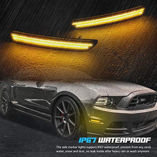 RUXIFEY Front LED Side Marker Lights Smoked Lens Compatible with 2010-2014 Ford Mustang Amber - Pack of 2