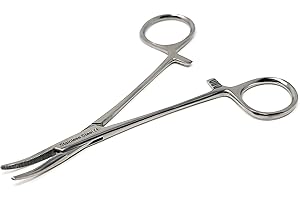 KKT PET Dog Grooming Tick Removing Hair Puller Hemostat Forceps Curved 5.5" (14cm), Full Serrated, Ratcheted Lock
